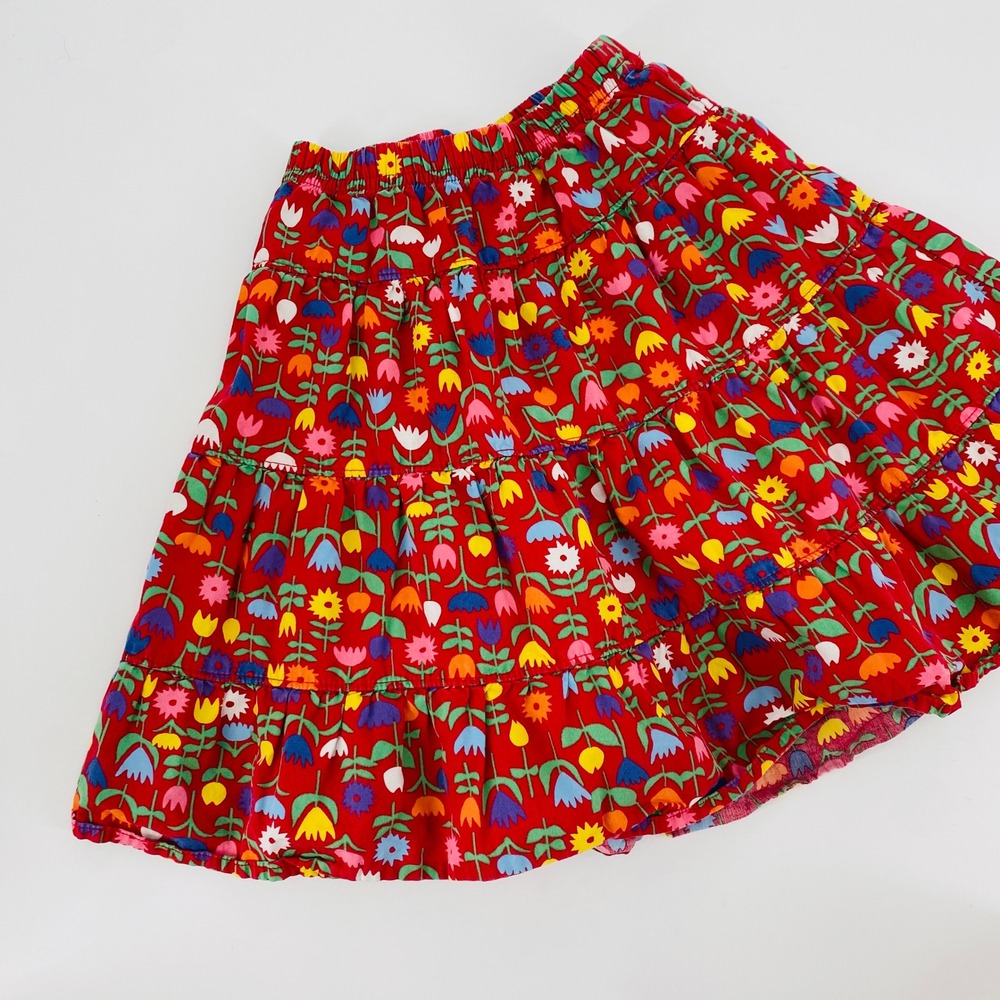 Hanna Andersson Tiered Skirt Toddler 90 Red Floral Cotton Ruffle